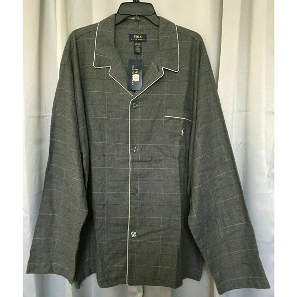 Polo Ralph Lauren Mens Sz XL Sleep Lounge Shirt Gray Plaid Button Up Classic NEW - Picture 1 of 5